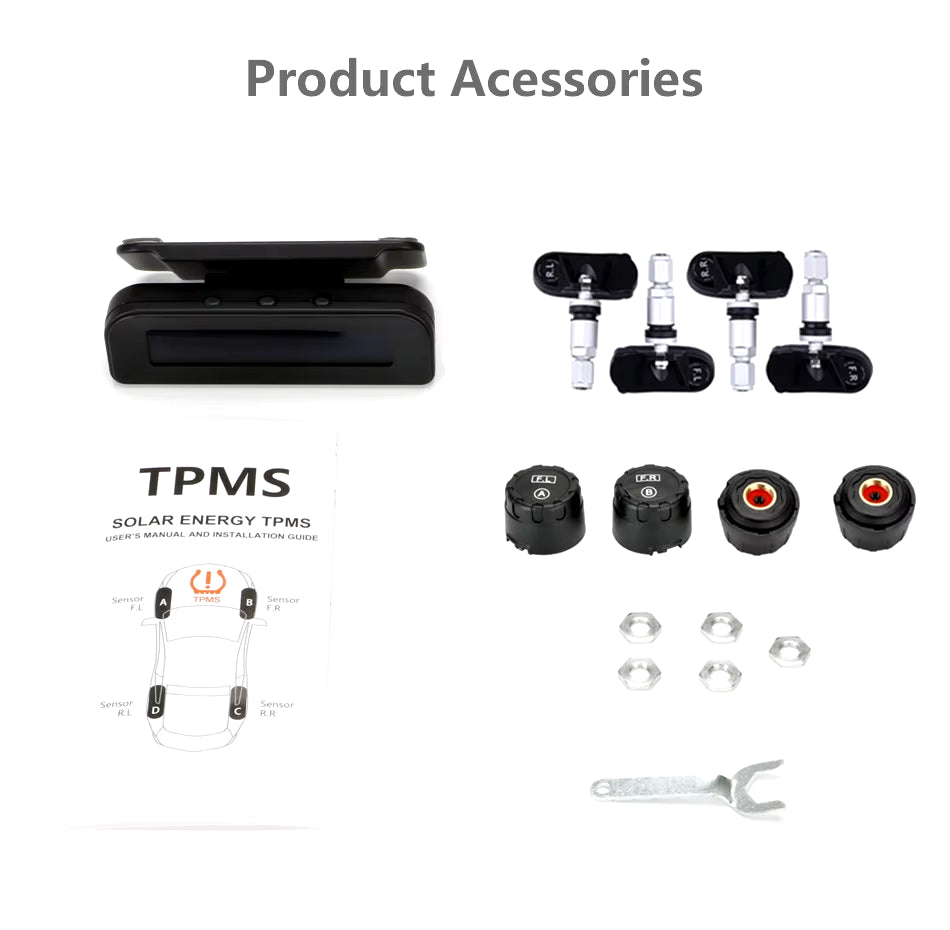 TPMS Car Tire Pressure Alarm Monitor System Automatic Brightness Control Wireless Solar Power 4 Sensors Decoration Accessories