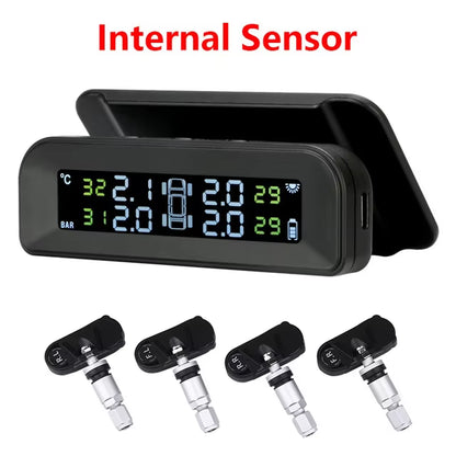 TPMS Car Tire Pressure Alarm Monitor System Automatic Brightness Control Wireless Solar Power 4 Sensors Decoration Accessories