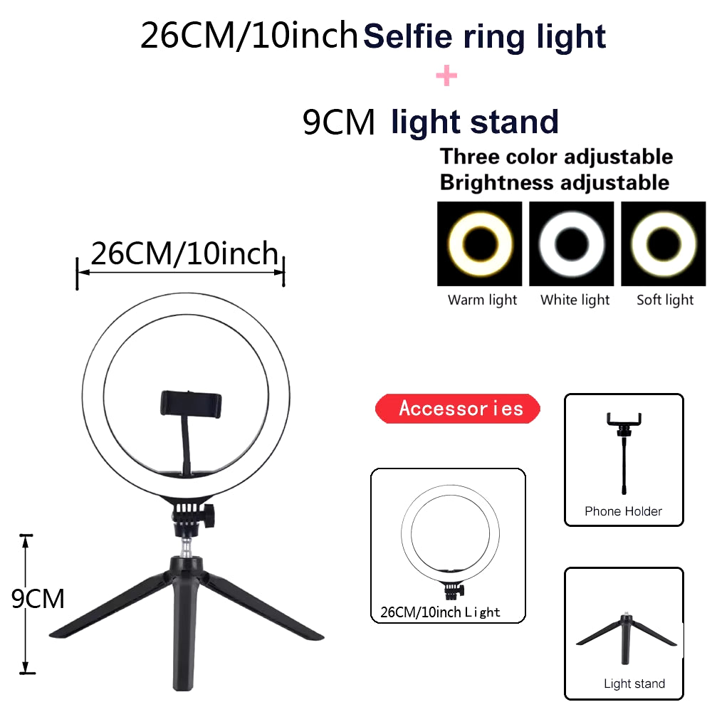 Dimmable LED Ring Light with Adjustable Tripod Stand