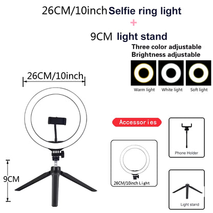 Dimmable LED Ring Light with Adjustable Tripod Stand