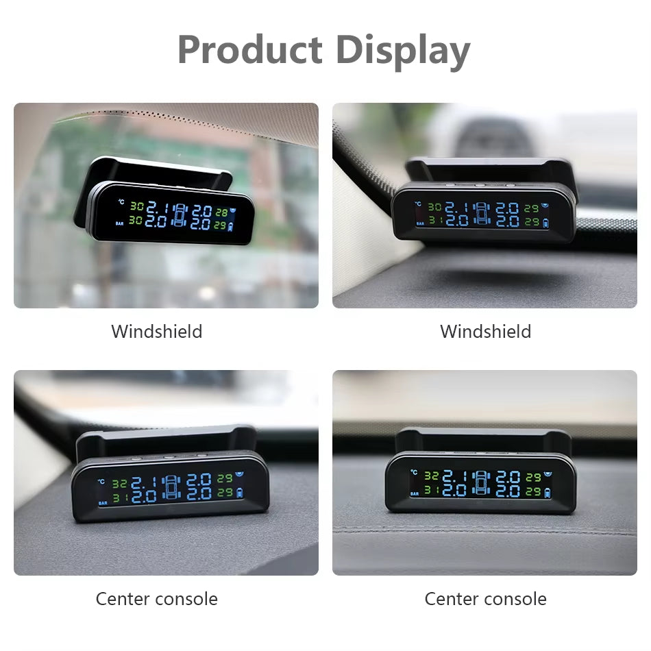 TPMS Car Tire Pressure Alarm Monitor System Automatic Brightness Control Wireless Solar Power 4 Sensors Decoration Accessories