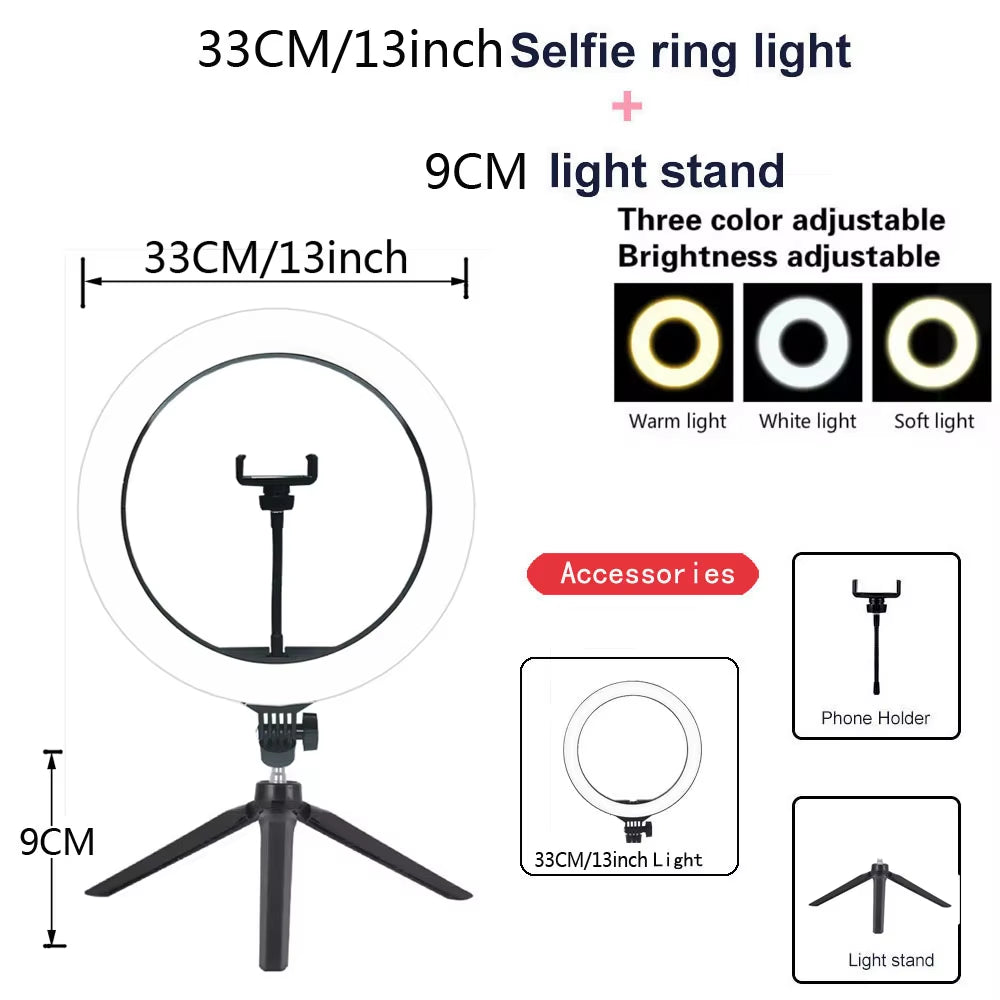 Dimmable LED Ring Light with Adjustable Tripod Stand