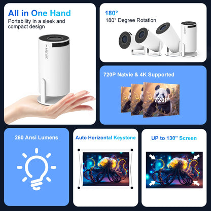 Projector HY300 Pro 4K  with Android 11, Dual WiFi 6, 260 ANSI Lumens, Allwinner H713, Bluetooth 5.0, 1080P and 1280x720P Home and Outdoor Cinema Projector