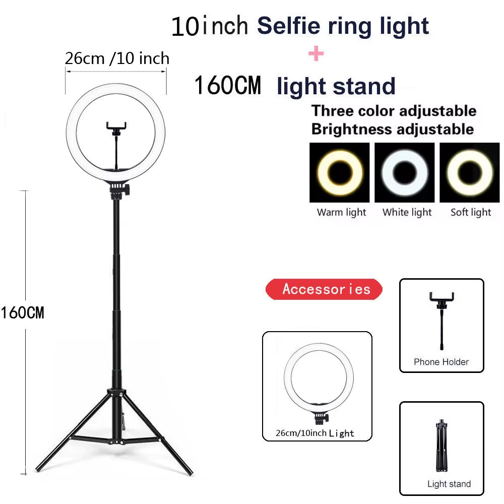 Dimmable LED Ring Light with Adjustable Tripod Stand