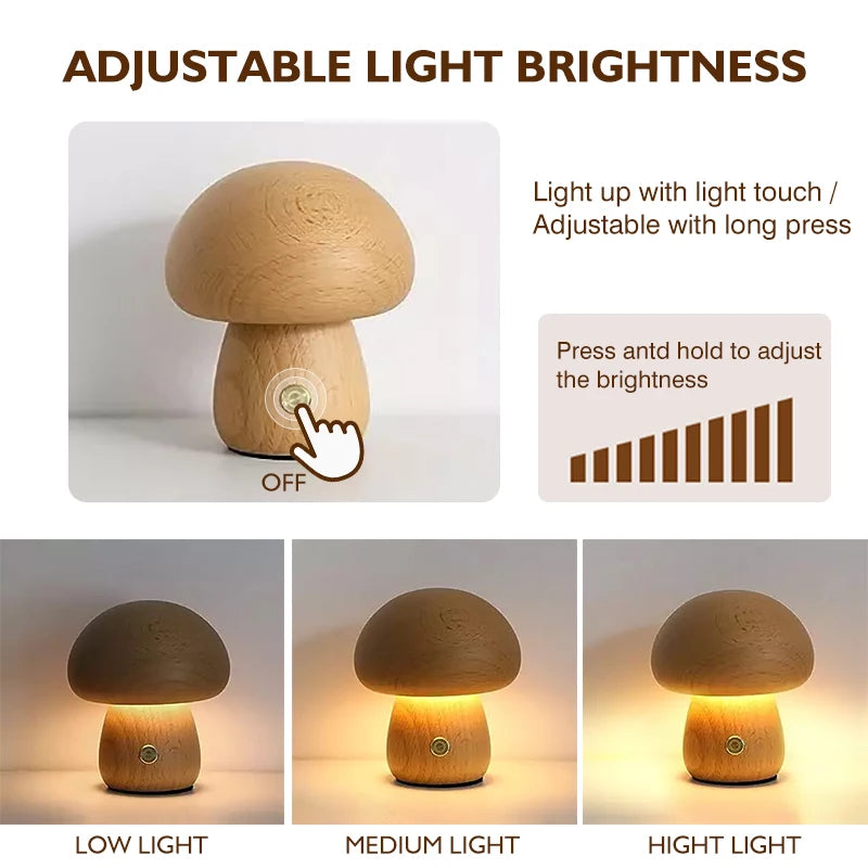 Wooden Mushroom Night Light