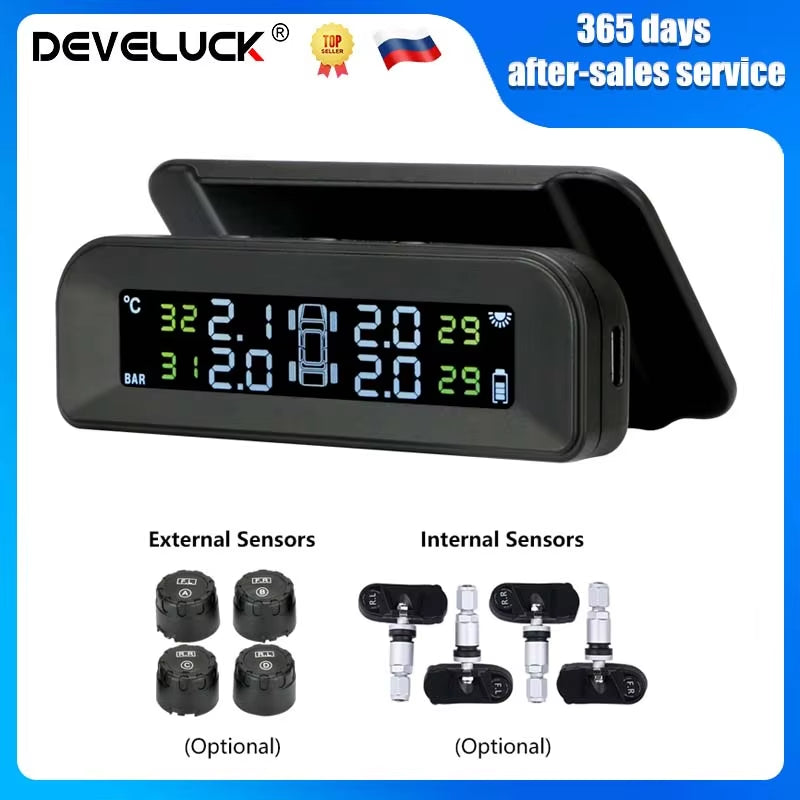 TPMS Car Tire Pressure Alarm Monitor System Automatic Brightness Control Wireless Solar Power 4 Sensors Decoration Accessories