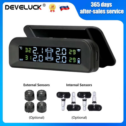 TPMS Car Tire Pressure Alarm Monitor System Automatic Brightness Control Wireless Solar Power 4 Sensors Decoration Accessories