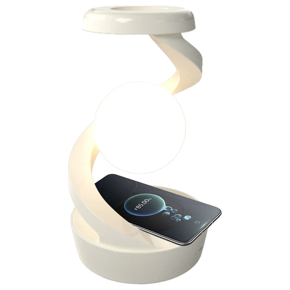 Levitating 3D LED Moon Lamp with RGB Lighting & Wireless Phone Charger – Floating Spinning Moon Table Lamp