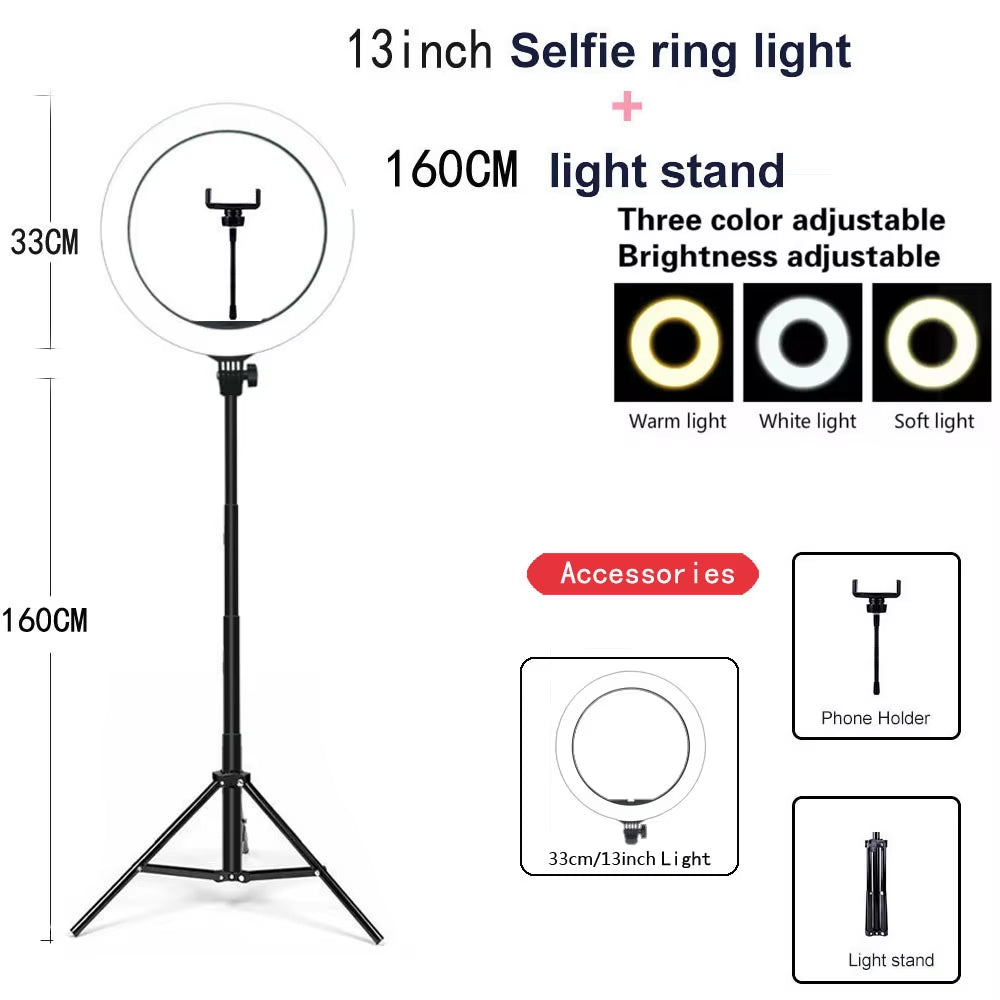 Dimmable LED Ring Light with Adjustable Tripod Stand